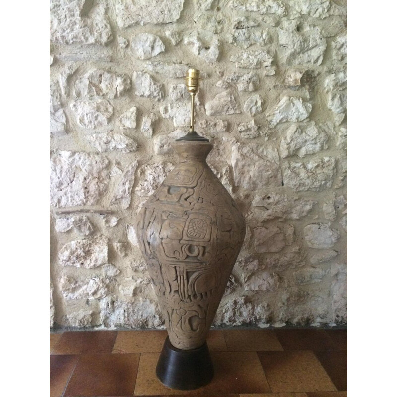 Lampadaire vintage sculpturale ceramique et laiton 1960