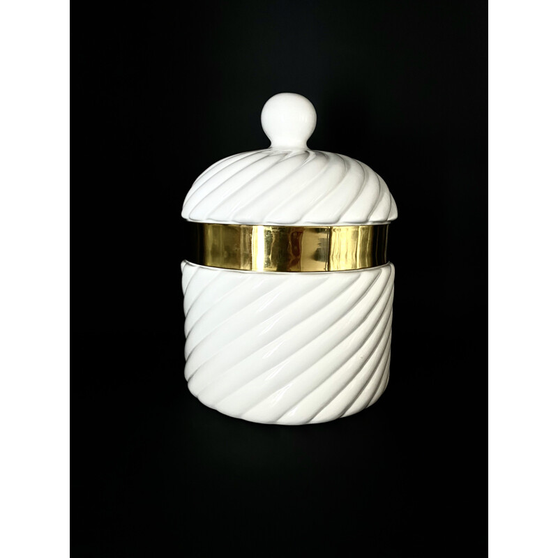 Vintage White Ice Bucket, Tommaso Barbi, by B Ceramiche, 1970