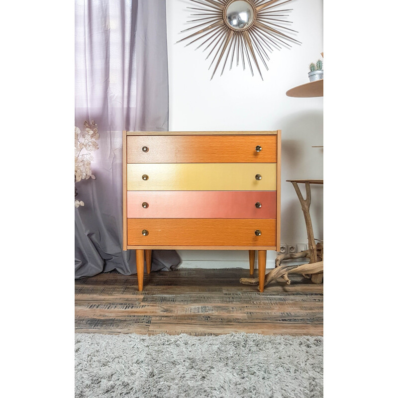 Vintage 4 drawer chest of drawers rose gold and giltwood  Scandinavian 1950s