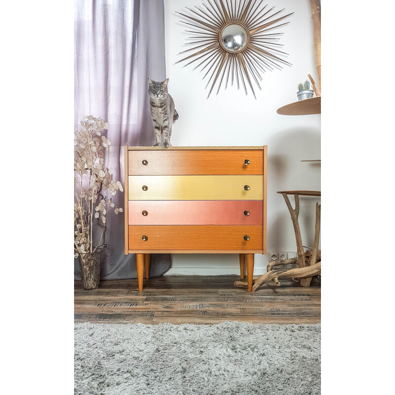 Vintage 4 drawer chest of drawers rose gold and giltwood  Scandinavian 1950s