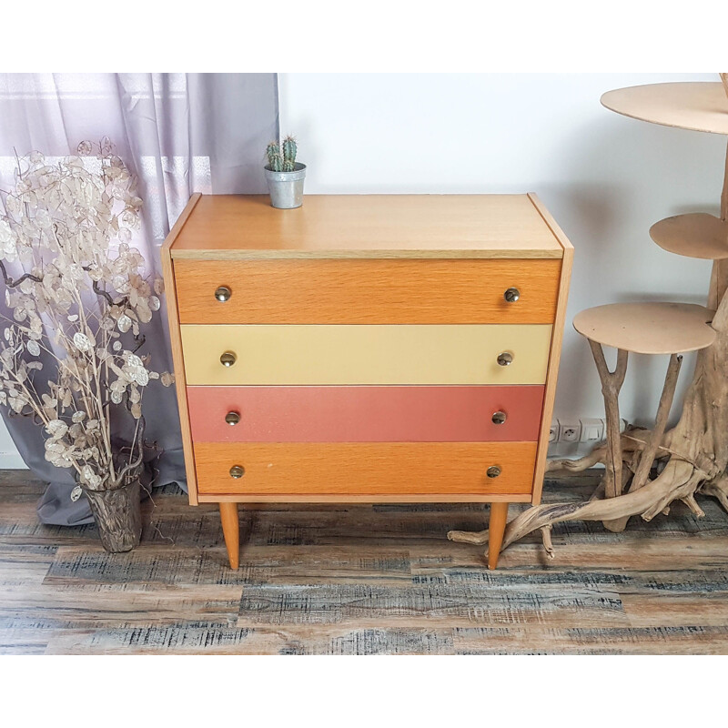 Vintage 4 drawer chest of drawers rose gold and giltwood  Scandinavian 1950s