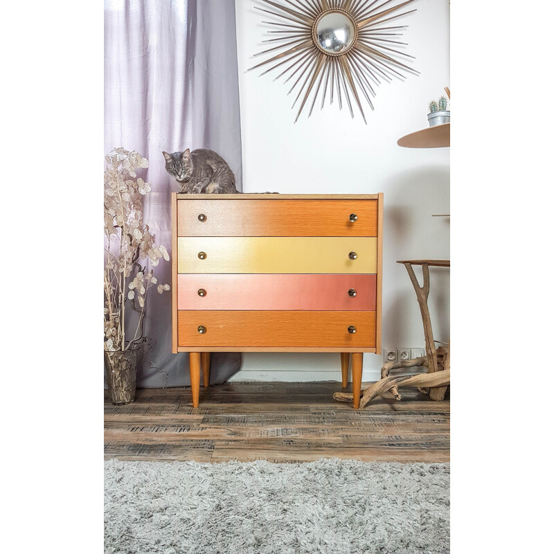 Vintage 4 drawer chest of drawers rose gold and giltwood  Scandinavian 1950s