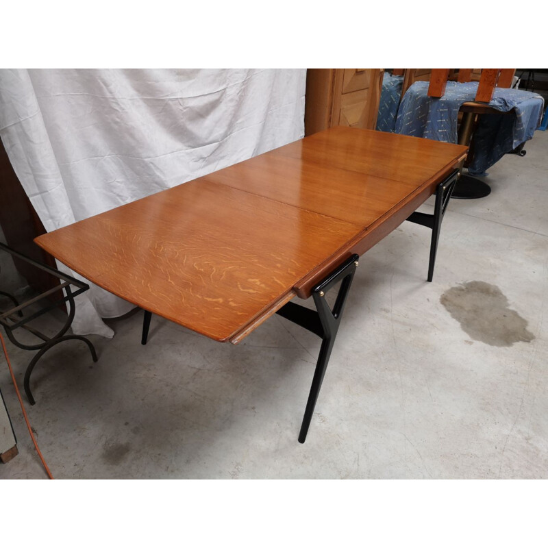 Vintage oak and black lacquered table for René Godfroid Louis Paolozzi Italy 1950