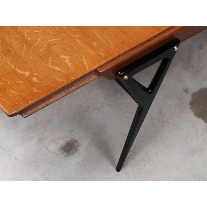 Vintage oak and black lacquered table for René Godfroid Louis Paolozzi Italy 1950