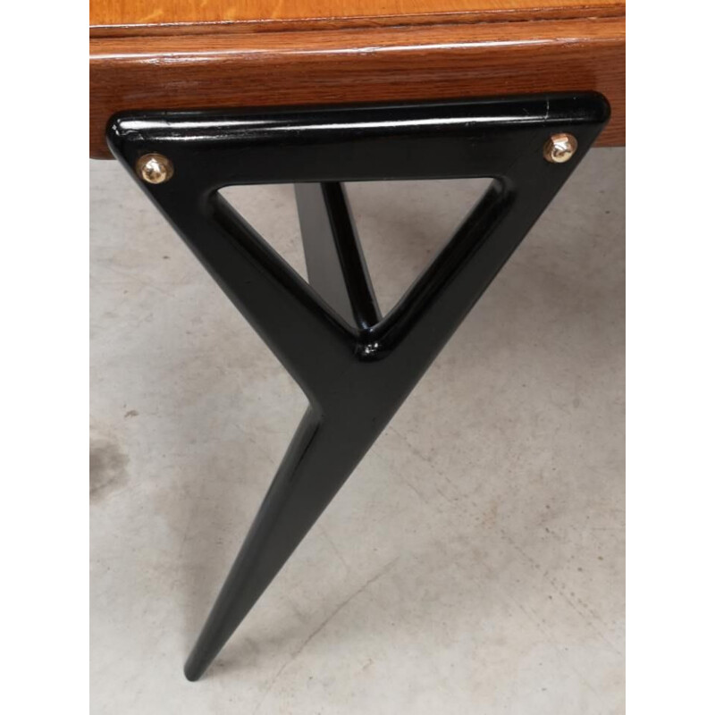 Vintage oak and black lacquered table for René Godfroid Louis Paolozzi Italy 1950