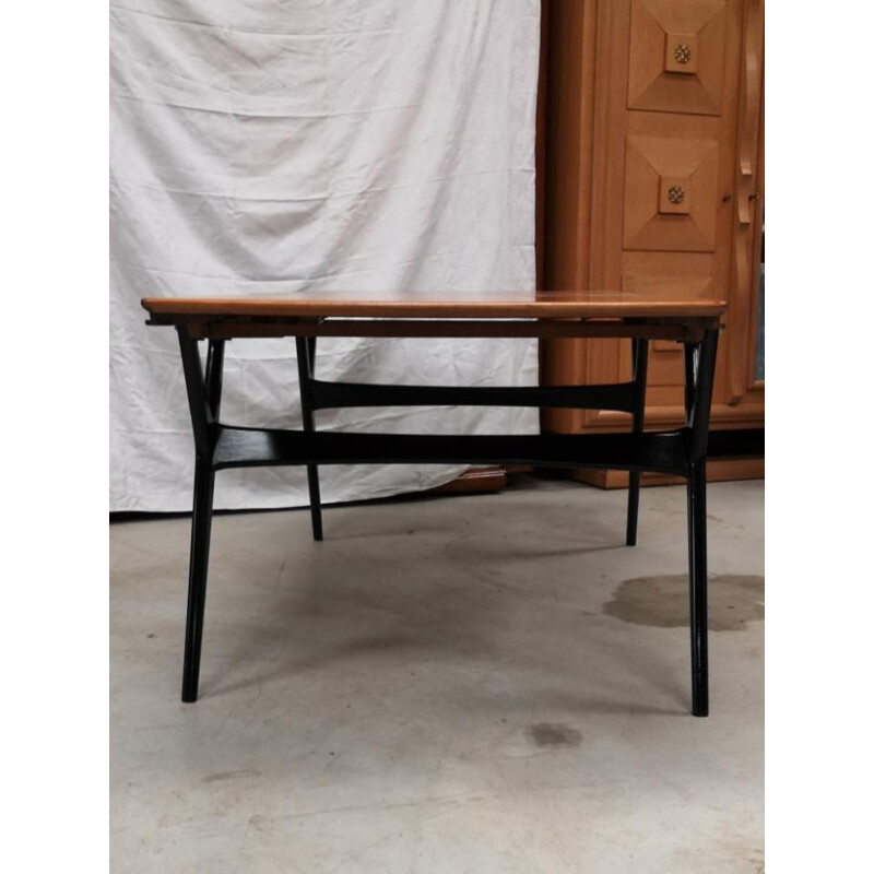 Vintage oak and black lacquered table for René Godfroid Louis Paolozzi Italy 1950