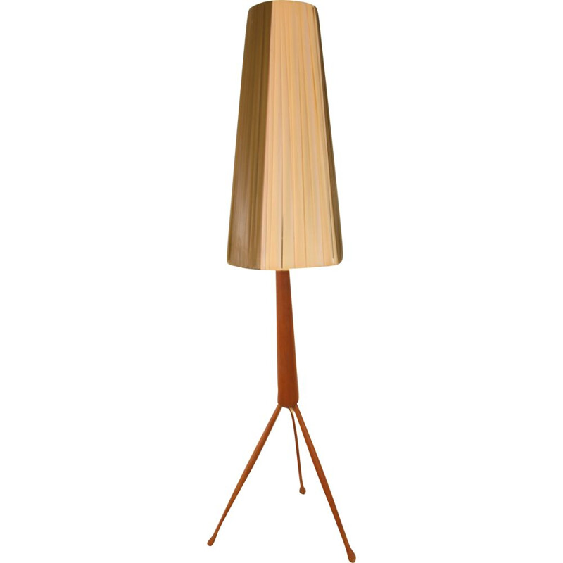 Vintage teak wooden tripod table lamp Danish