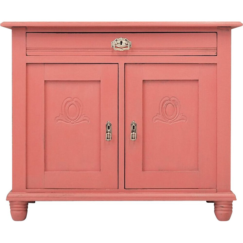 Pink vintage oak cabinet, Danish 1950