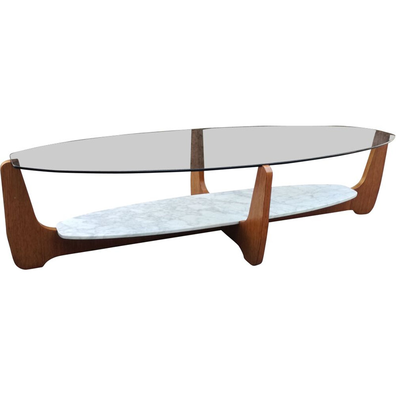 Vintage oval coffee table by Hugues Poignant for D.A.D. 1965