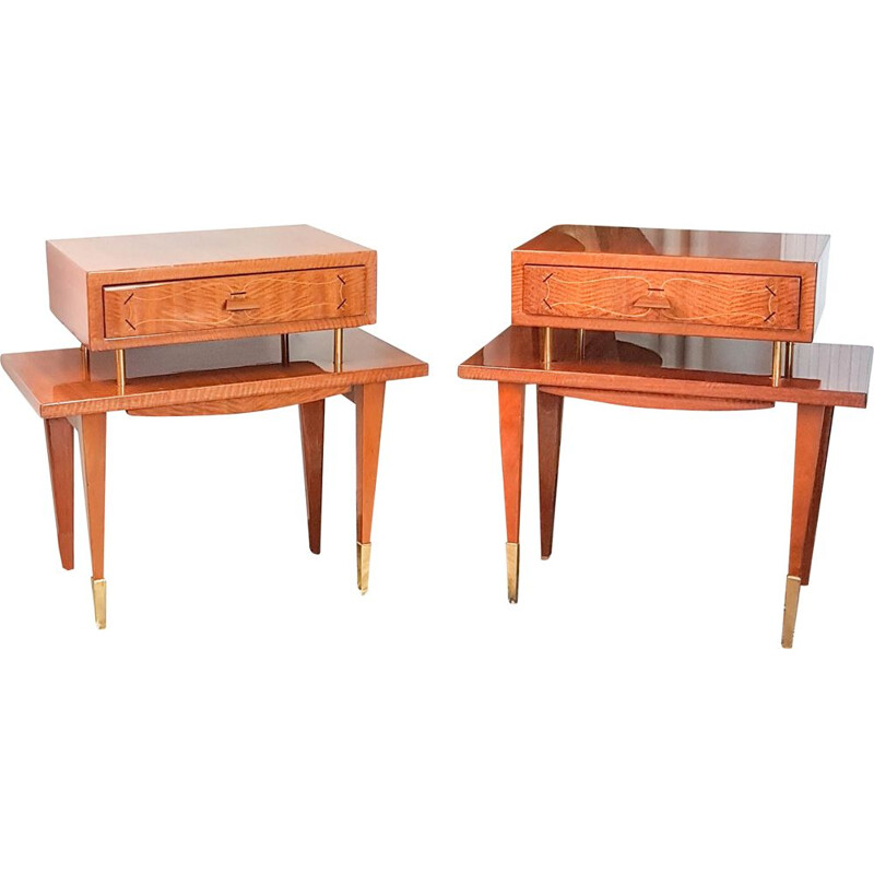 Pair of vintage  veneer bedside tables Scandinavian 1950's