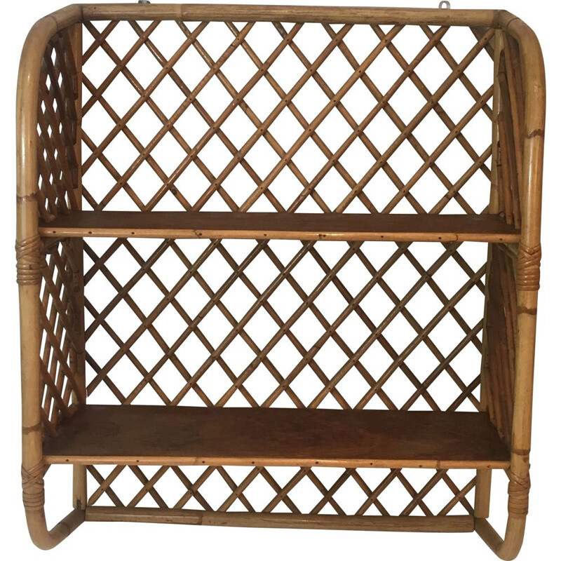 Prateleira de parede Vintage em rattan, 1950