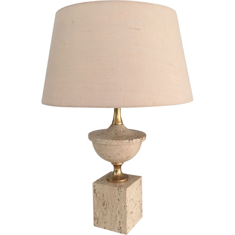 Vintage table lamp Baluster in Travertine 1970