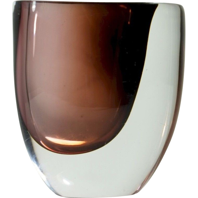 Vase scandinave Kosta marron asymétrique en verre, Vicke LINDSTRAND - 1950