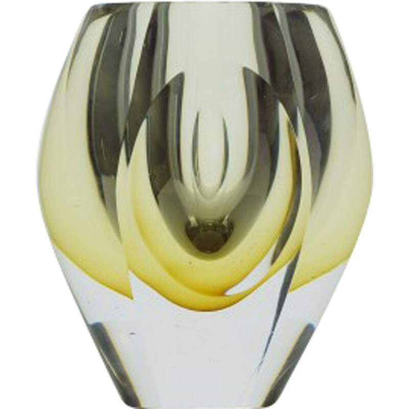 Scandinavian Kosta "Ventana" vase in glass with yellow detailsMona MORALES SCHIDT - 1950s