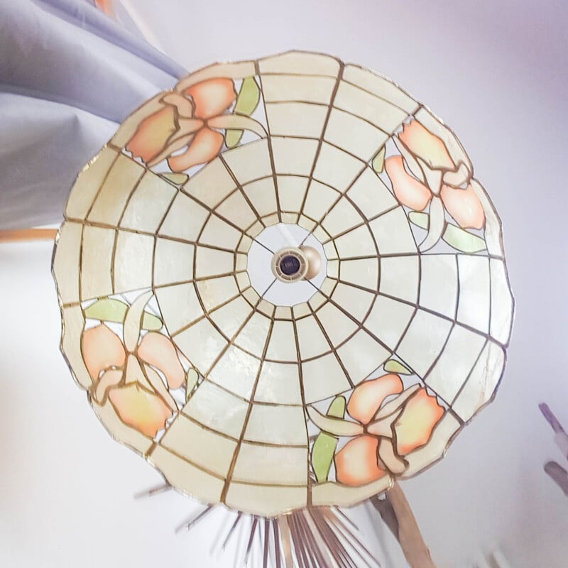 Vintage mother-of-pearl and brass pendant lamp, 1950