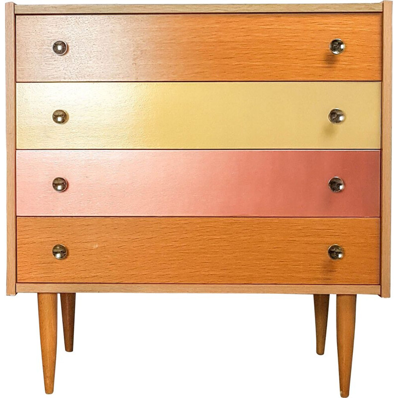 Vintage 4 drawer chest of drawers rose gold and giltwood  Scandinavian 1950s