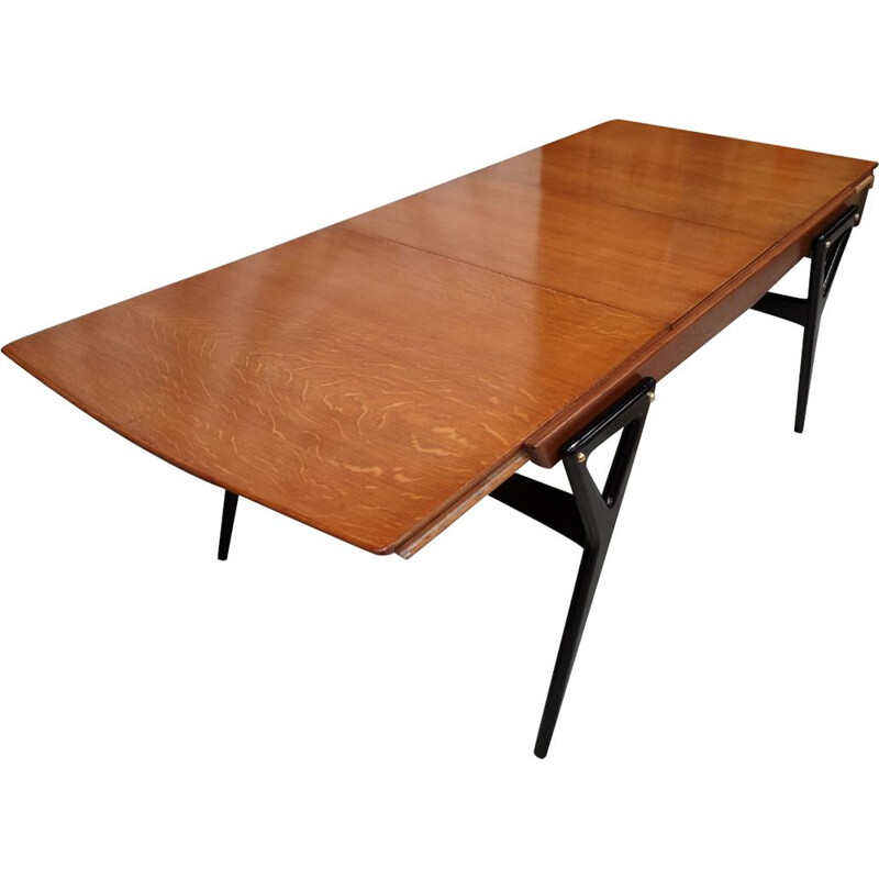 Vintage oak and black lacquered table for René Godfroid Louis Paolozzi Italy 1950