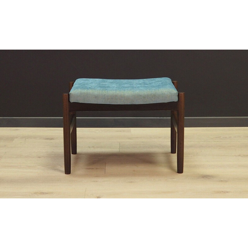 Vintage footrest oak turquoise fabric Scandinavian 1970