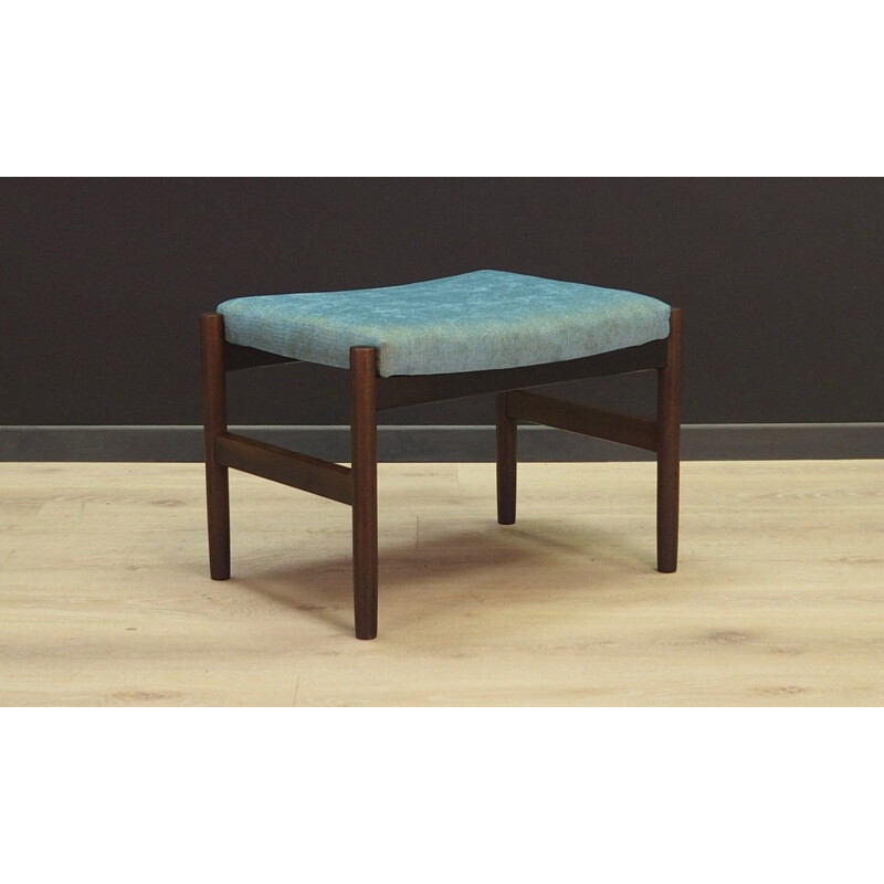 Vintage footrest oak turquoise fabric Scandinavian 1970