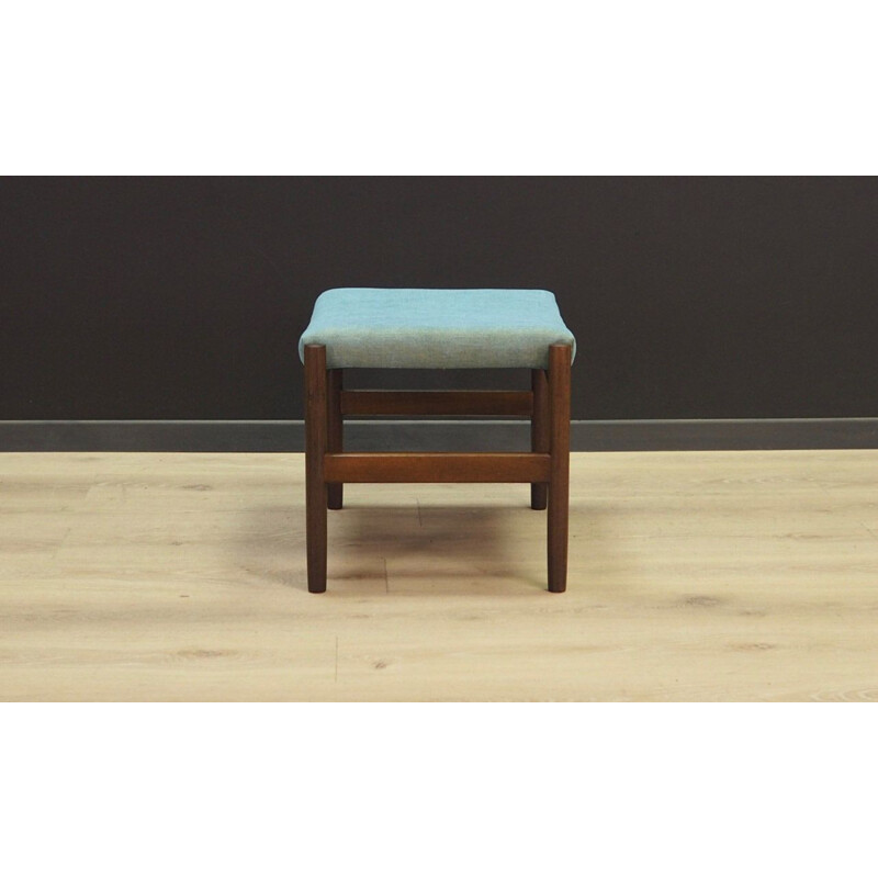 Vintage footrest oak turquoise fabric Scandinavian 1970