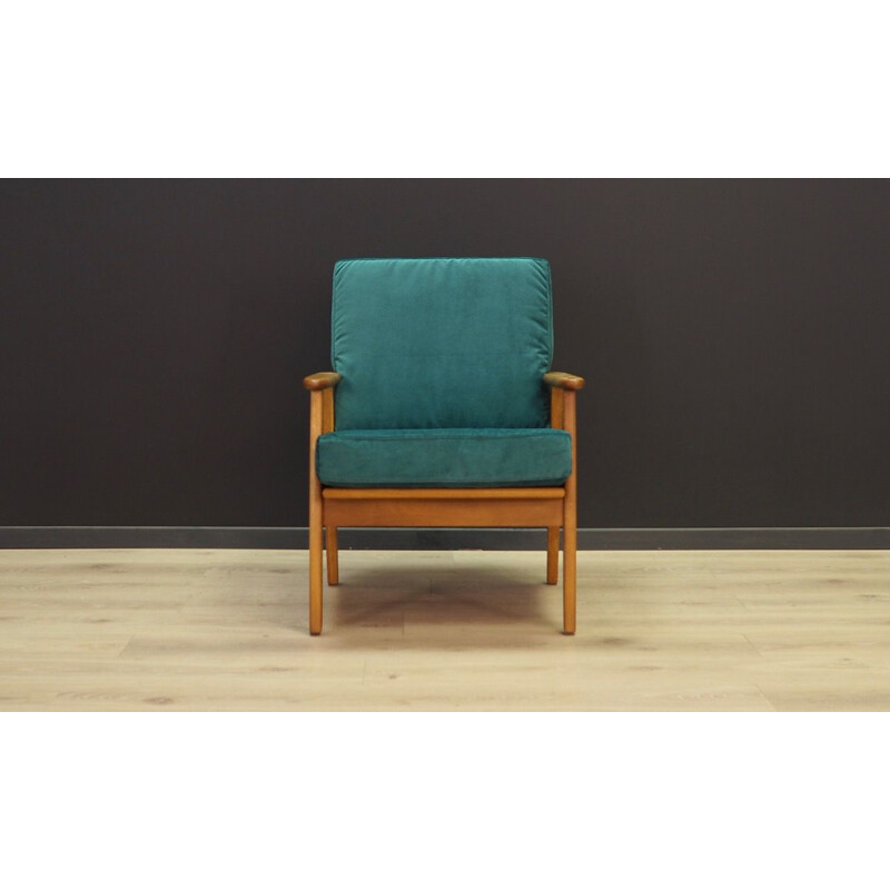 Vintage green armchair velour, Danish 1970