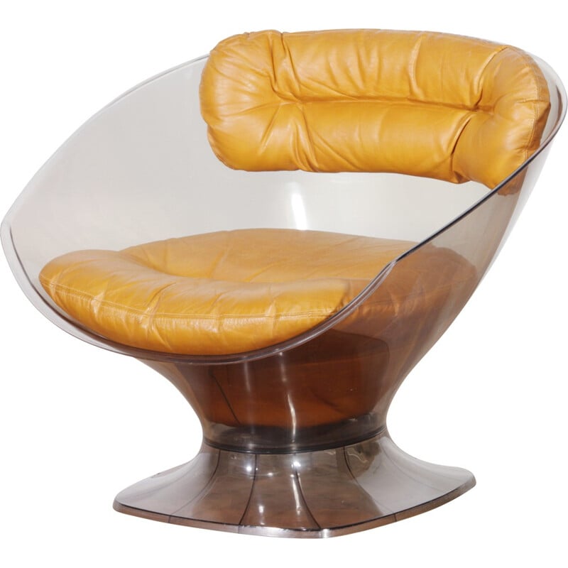 Fauteuil Lucite Pod en perspex et cuir, Raphael RAFFEL - 1960