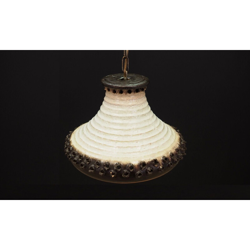 Vintage ceramic suspension lamp in white and brown 1970