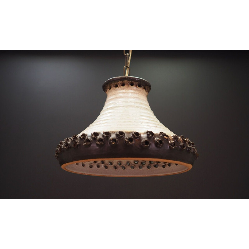 Vintage ceramic suspension lamp in white and brown 1970