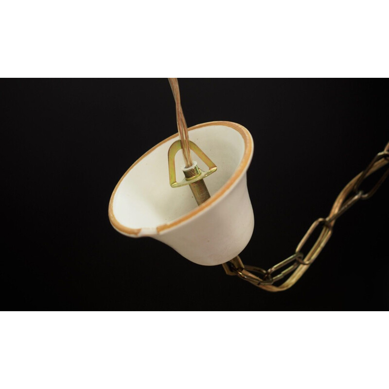 Vintage ceramic suspension lamp in white and brown 1970