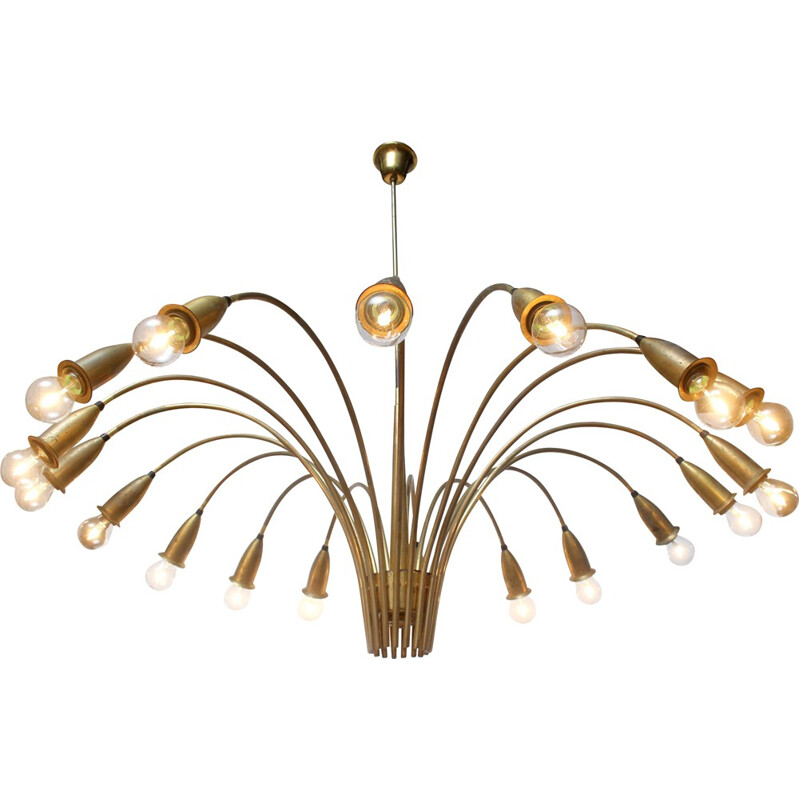 18 bulbs large chandelier in brass - 1950s