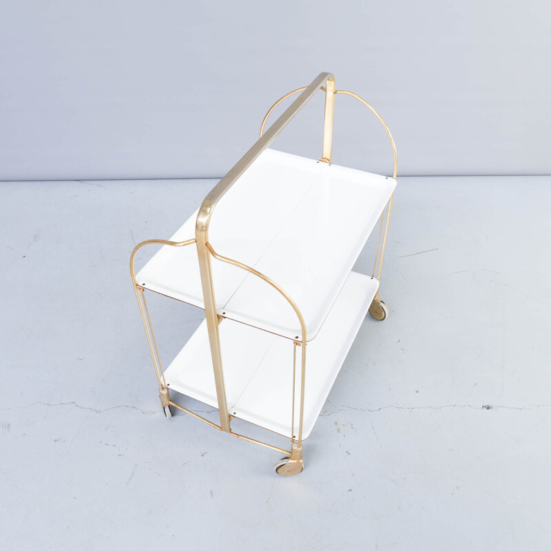 Vintage Brass and white serving trolley 1950