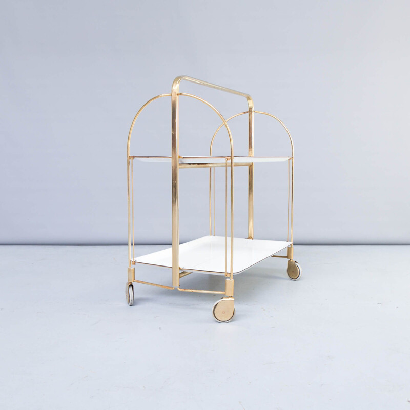 Vintage Brass and white serving trolley 1950