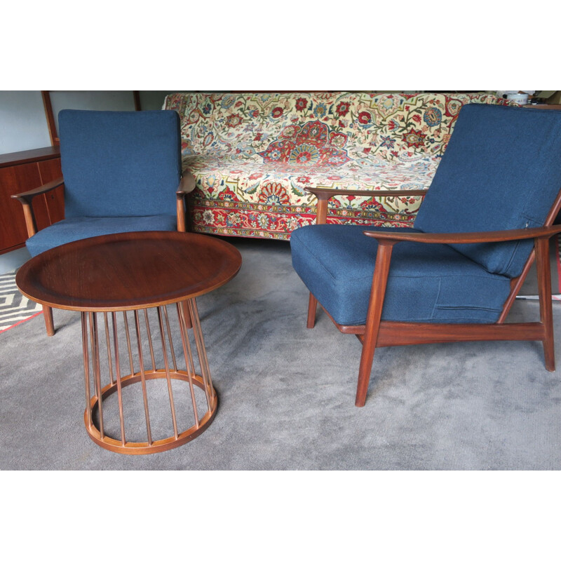 Vintage Teak and Copper Circular Coffee Table