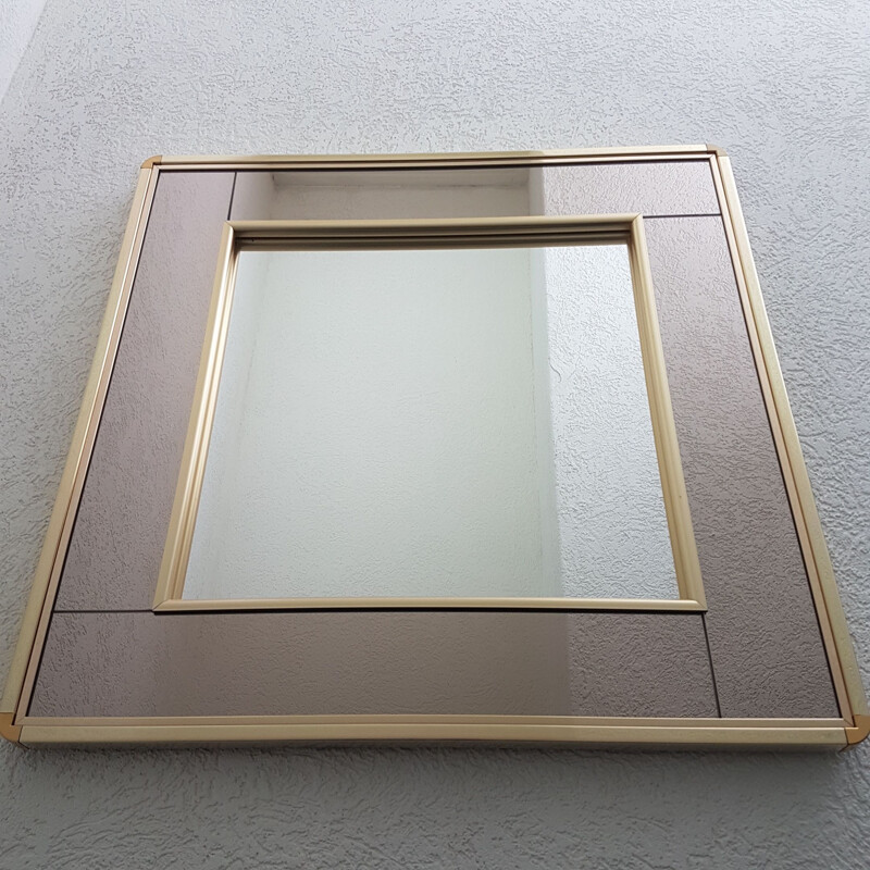 Miroir doré vintage avec verre fumé et transparent par Belgo Chrom, 1980