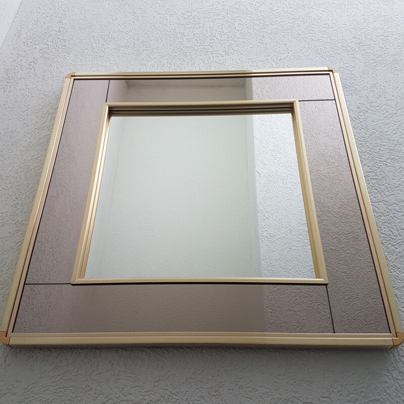 Vintage Gold plated mirror with smoked and clear mirror glass by Belgo Chrom, 1980s