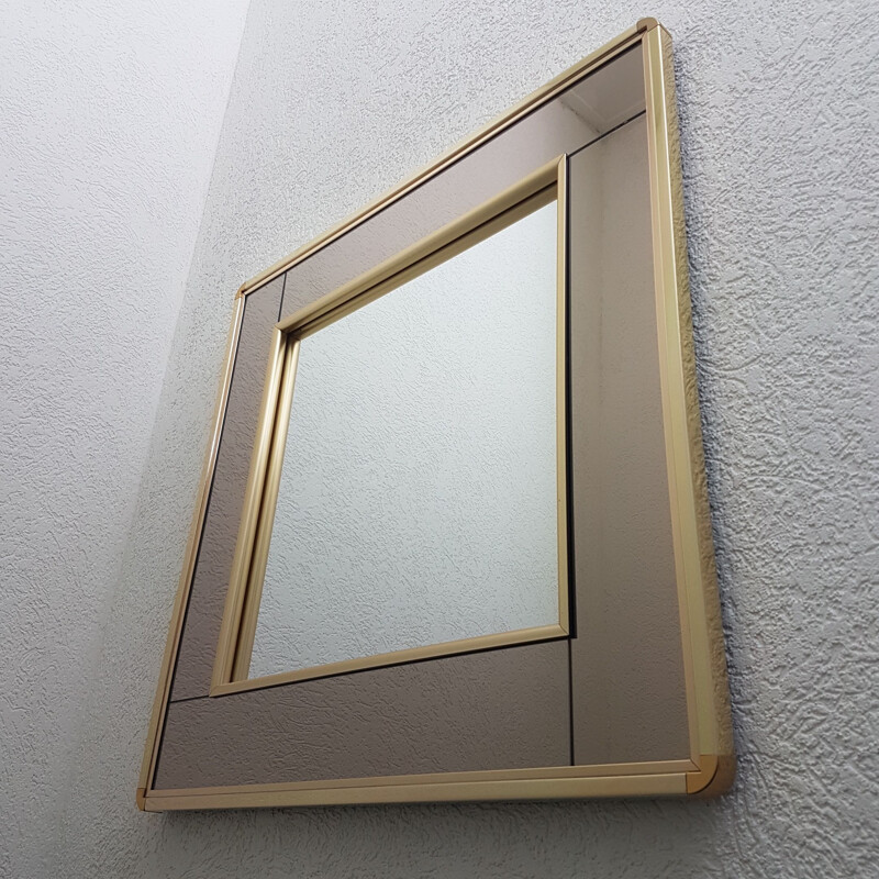 Vintage Gold plated mirror with smoked and clear mirror glass by Belgo Chrom, 1980s