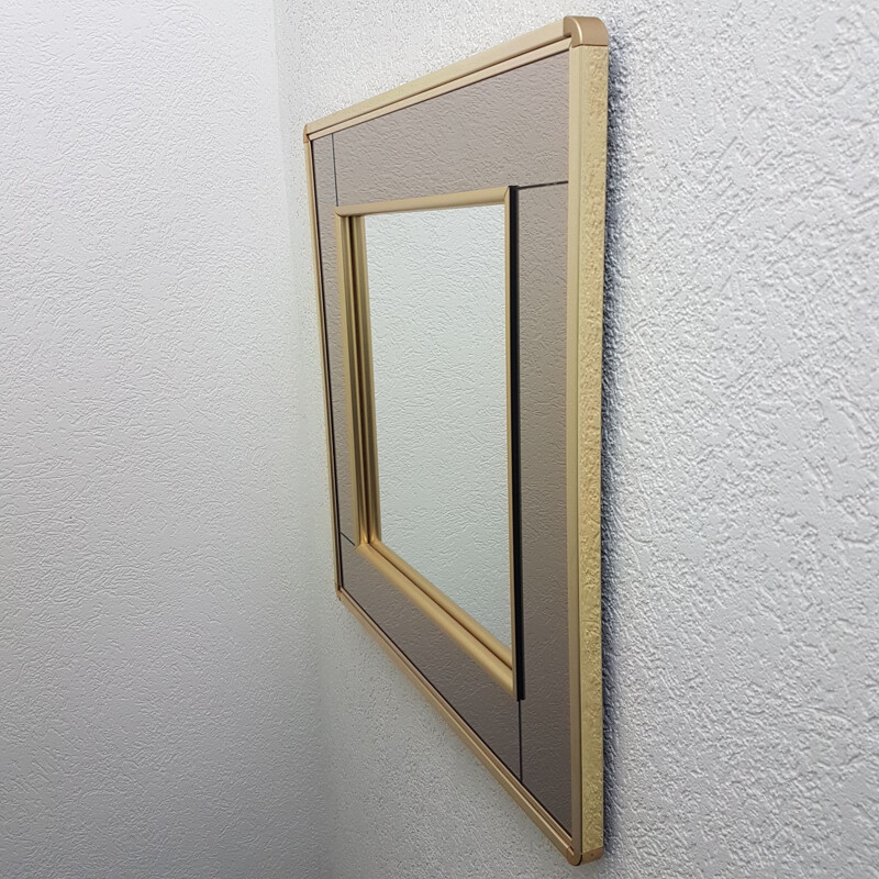 Vintage Gold plated mirror with smoked and clear mirror glass by Belgo Chrom, 1980s