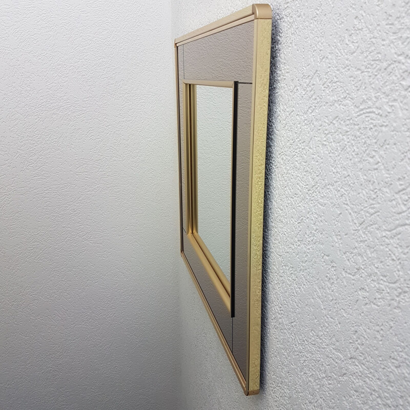 Miroir doré vintage avec verre fumé et transparent par Belgo Chrom, 1980