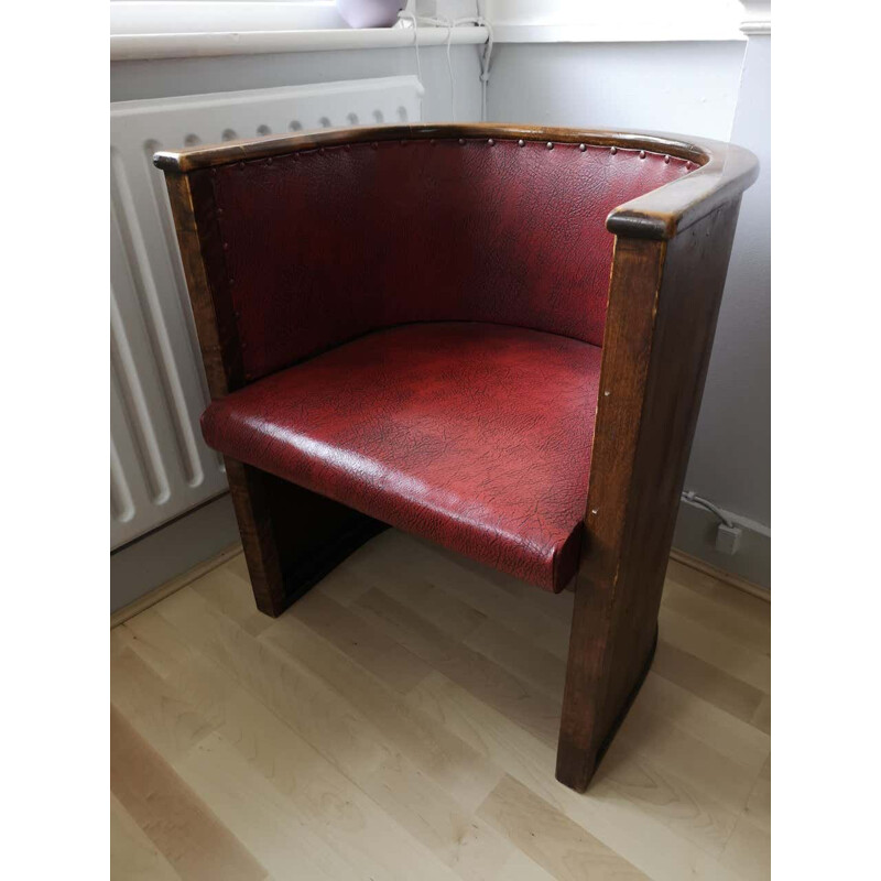 Vintage Stained Plywood and Faux Leather Chair by Otto Korhonen and Alvar Aalto