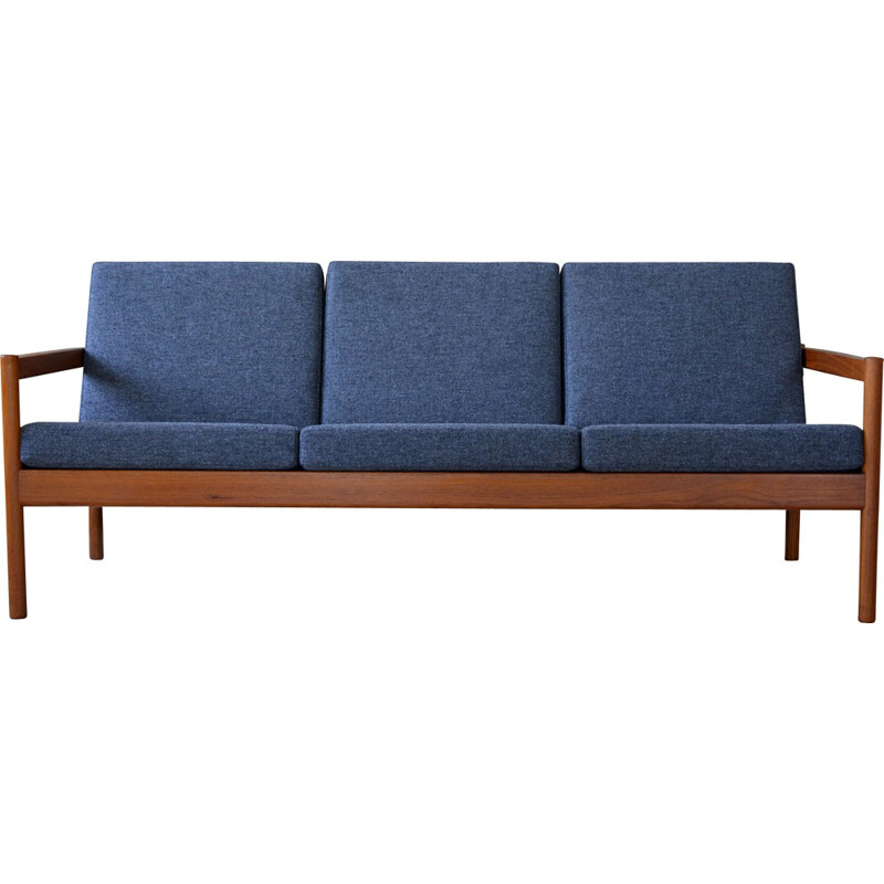 Magnus Olesen mid-century 3 seater sofa in teak and fabric, Kai KRISTIANSEN - 1960s