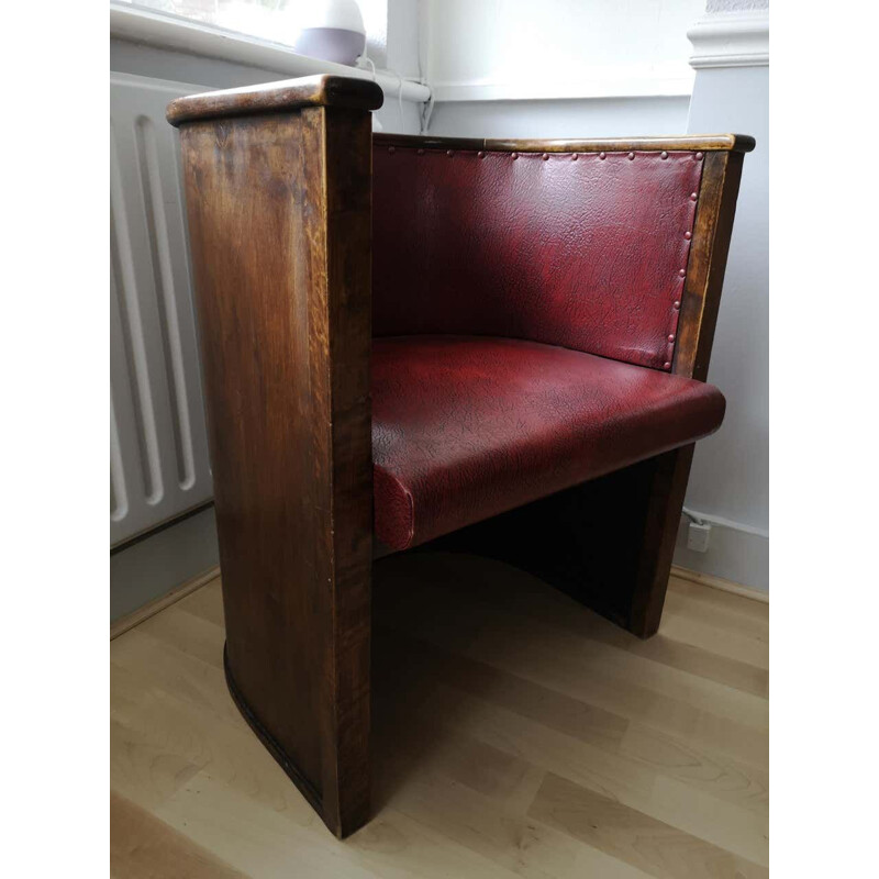 Vintage Stained Plywood and Faux Leather Chair by Otto Korhonen and Alvar Aalto