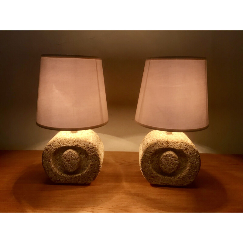 Paire de lampes vintage en pierre