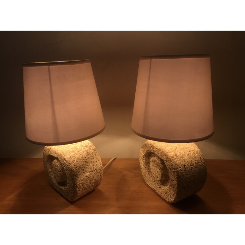 Paire de lampes vintage en pierre