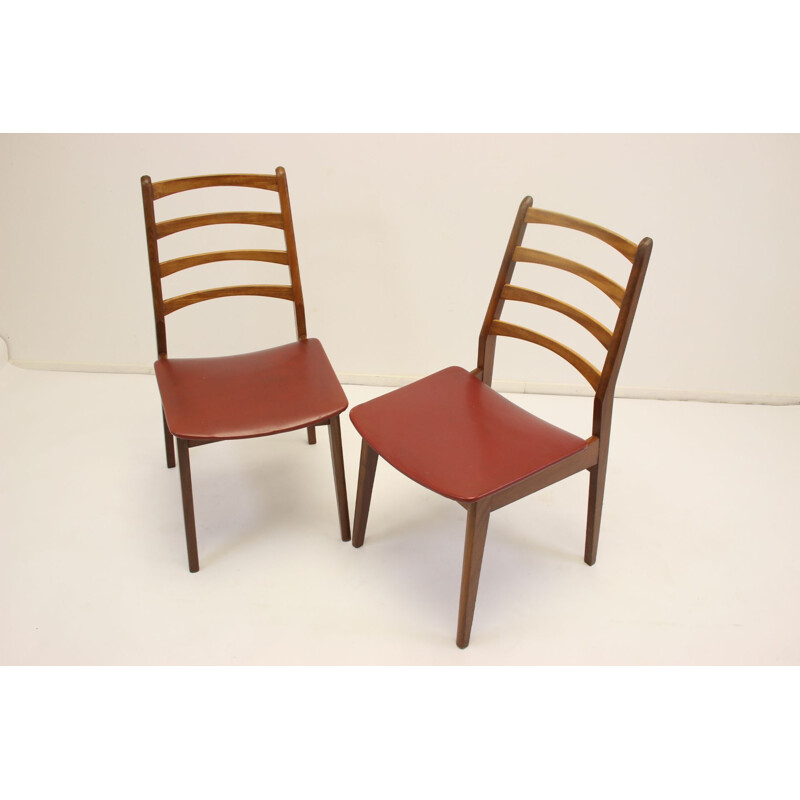 Paire de chaises de table à manger Vintage Red en teck et vinyle 1960