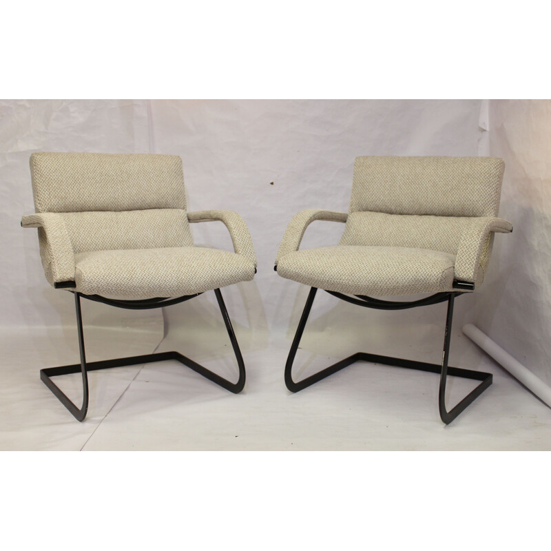 Pair of vintage Bauhaus steel armchairs 1960