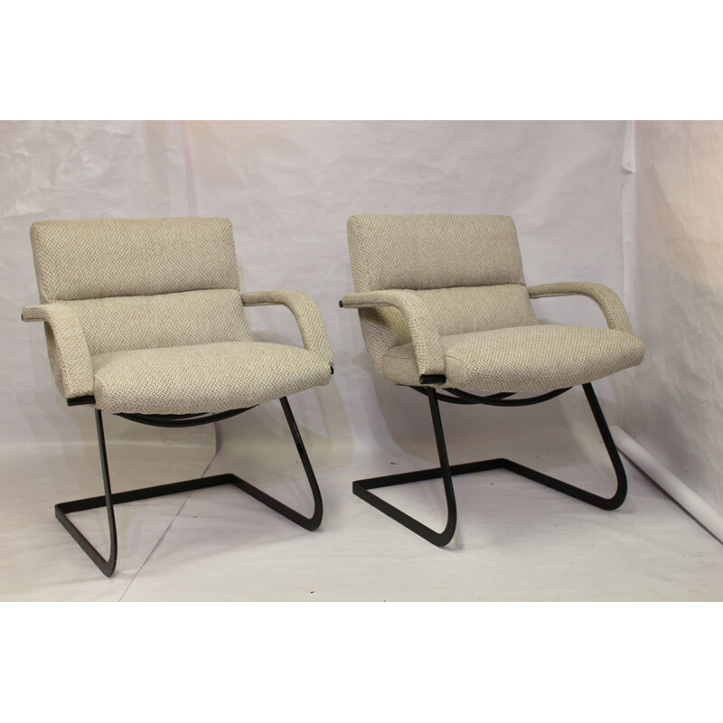 Pair of vintage Bauhaus steel armchairs 1960