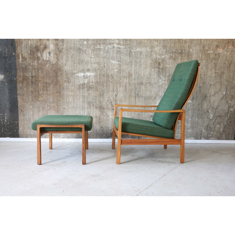 Fauteuil Vintage vert + ottoman Wilkhahn 1960