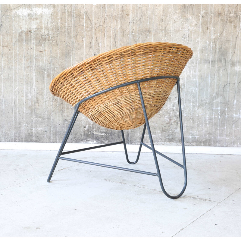 Midcentury  Easy Chair Rattan Sessel Korbsessel 1960