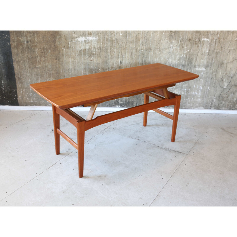 Table à repas vintage en Teck 2 en 1 Niels Bach Couchtisch et Esstisch 1960