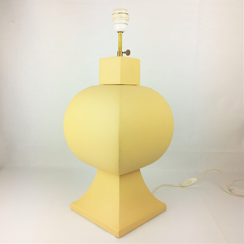 Vintage yellow ceramic lamp by Faïencerie de Charolles, 1980